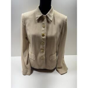 Vtg Ann May Blazer Jacket Women’s Sz 12 Beige Button Front Silk Rayon Career